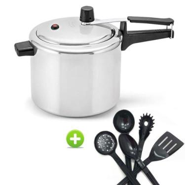 Imagem de Panela de Pressão 4,5l Polida Panelux e Conjunto de Utensílios Preto 5