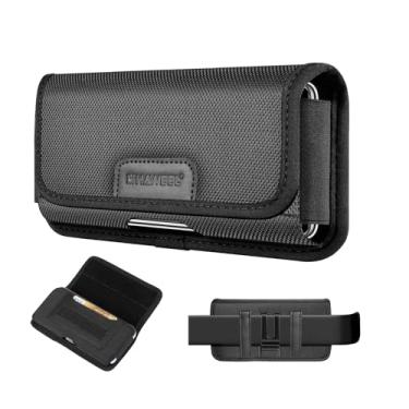 Imagem de AMZER Bolsa horizontal para celular com coldre de nylon compatível com iPhone SE, iPhone 14/13/12 Mini, Samsung Galaxy S23, Pixel, Motorola e muitos outros telefones de 4,7 a 6,9 polegadas, preta