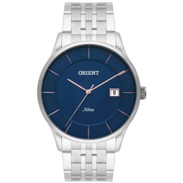 Imagem de Relógio Masculino Prata Orient Fundo Azul Mbss1293, Aço, Mbss1293, Pre