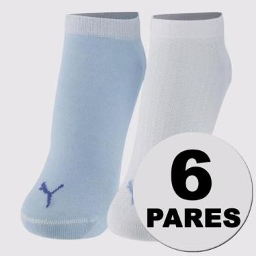 Imagem de Kit Meia Puma Sapatilha 6 Pares Feminina Azul e Branca, 34-39