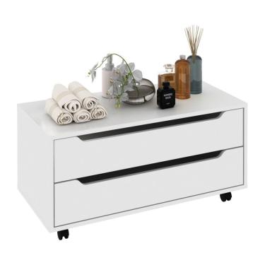 Imagem de Gabinete Banheiro 80cm 2 Gavetas Retrô Com Rodízios Multimóveis Cr10121 Branco Branco