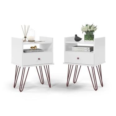 Imagem de Conjunto Mesa De Cabeceira Bill Estilo Industrial 1 Gaveta