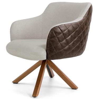 Imagem de Poltrona Base Giratória Linho Bege C-107 Corano Marrom