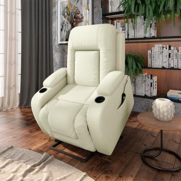 Imagem de Poltrona Do Papai Reclinável Massagem E Aquecimento 150° 2 Porta Copos Mark Pu Bege G31
