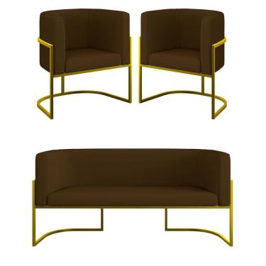 Imagem de Kit Sofá 2 Lugares + 2 Poltronas Corino Gold Marrom