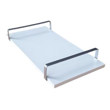 Imagem de Bandeja Decorativa Branca Com Borda Infinita Alça Prata