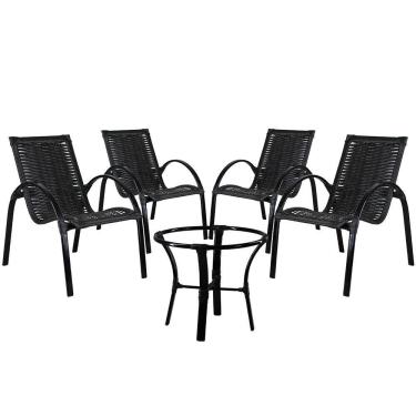 Imagem de Conjunto 4 Cadeiras Alumínio Pintado E Mesa De Centro Preto