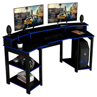 Imagem de Mesa Gamer Cockpit 3 Prateleiras Me4167 Preto Azul