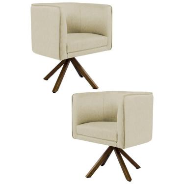 Imagem de Kit 2 Poltronas Decorativas Base Giromad Madeira Betina C-129 Linho Bege - Domi