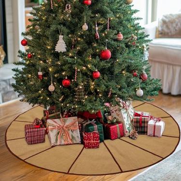 Imagem de COTTON CRAFT Saia de juta para árvore de Natal com debrum xadrez tartan – redonda de 122 cm – decoração rústica de fazenda – design de torta de pizza com laços – capa de base de árvore para presentes