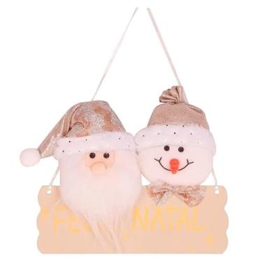 Imagem de Bonecos com Placa Caramelo begê para Pendurar Porta Familia Brown 20cm Marrom Natal Árvore Led Luzes Guirlanda Decoração