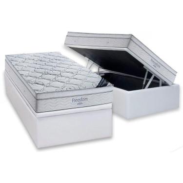 Imagem de Cama Box Baú Solteiro: Colchão Molas Superpocket Ensacadas Ortobom Freedom Visco + Base Crc Courano White (88x188)