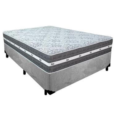 Imagem de Cama Box Casal Suede + Colchão Anjos Black Graphite Molas Ensacadas 138x188x64cm Cinza