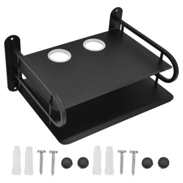 Imagem de Prateleira flutuante para TV, consoles de jogos, roteador de TV, duas camadas, roteador montado na parede, cabo, DVD, prateleira, prateleira de parede flutuante com furos para cabos