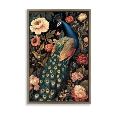 Imagem de Stupell Industries Arte de parede em tela flutuante emoldurada cinza pavão vintage em flores, design por Petal Prints Design, 78 x 53 cm