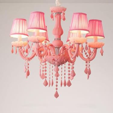 Imagem de Lustre contemporâneo de cristal rosa com velas, estilo europeu, luxuoso, para sala de estar, restaurante, quarto, quarto infantil, quarto de menina, casa de campo, loja de roupas, salão de b