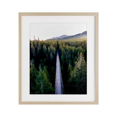 Imagem de Stupell Industries Impressão emoldurada branca ponte entre pinheiros sob vidro, design de Jared Kreiss, 40,6 x 33,5 cm