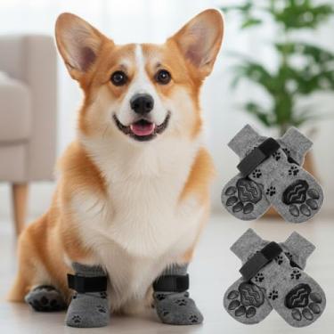 Imagem de 4 meias antiderrapantes para cães - botas de cachorro para evitar lamber patas, sapatos antiderrapantes para cães ao ar livre, ótimo para proteção de patas de cães