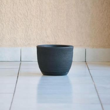 Imagem de Vaso de Planta Decorativo Bojo Redondo 20x25 com Prato Luxo Centro Mesa Bancada em Polietileno (Preto)