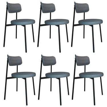 Imagem de Cadeira De Jantar Estofada Kit 6 Nyka M25 Linho Cinza - Mpozenato