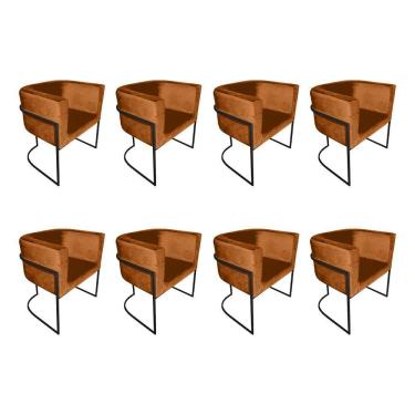 Imagem de Kit 8 Cadeiras De Jantar Premium Base De Ferro Preta Veludo Terracota Laranja