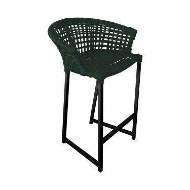 Imagem de Banqueta Reis Em Corda Náutica E Base Em Alumínio Preta Para área Gourmet Externa Verde Musgo Verde