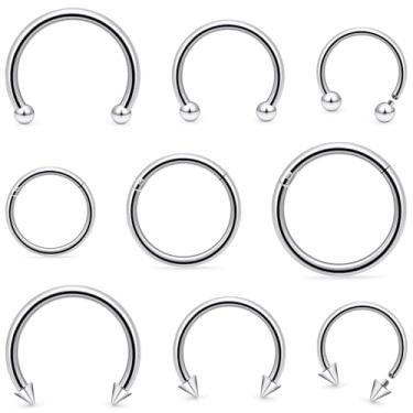 Imagem de Lcolyoli Anéis de septo de 16 g roscados internamente em aço cirúrgico para septo para lábios, argola clicker labret, brincos de ferradura, prata smiley daith, piercing para mulheres e homens, 8 mm