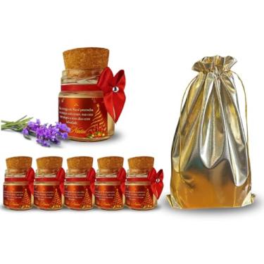 Imagem de Kit Natalino de Velas Aromáticas, 6 Unidades de 40g, com Tampa de Cortiça e Laço Vermelho, Decoração Festiva para Natal (Lavanda)