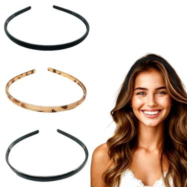 Imagem de 3 faixas de plástico com dentes de pente, acessórios de cabelo de design fino sólido e padronizado