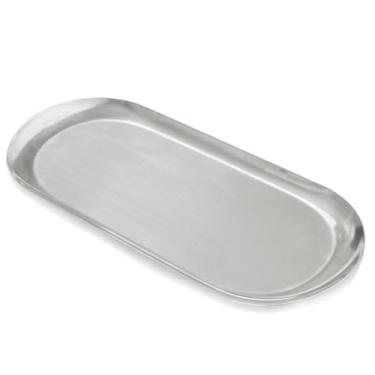 Imagem de Bandeja decorativa grande de 30,5 cm, bandeja de banheiro espessa de aço inoxidável para cômoda, organizador oval de joias perfumadas e cosméticos (prata)