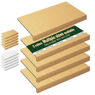 Imagem de Capas de prateleira de arame de PVC de 5 camadas – Capas de rack de arame de grão de madeira sintética para prateleiras, forros de prateleira para despensa, armário, banheiro e cozinha, à prova d'água