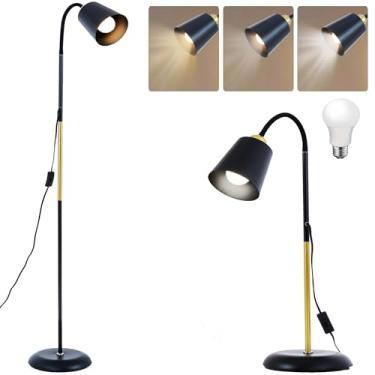 Imagem de AoMck Luminária de chão, lâmpadas de piso de metal industrial para sala de estar com pescoço de ganso ajustável, dobrável, 2 em 1, candeeiros de mesa de leitura para sala de estar, quarto, escritório