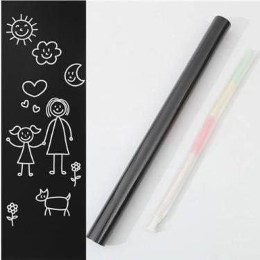 Imagem de Papel de Parede Adesivo Quadro Negro, PVC Vinílico, Preto, 45cm x 2m, Superfície Lavável, 175g, Inclui 5 Gizes Coloridos, Estilo Lousa