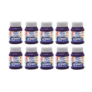 Imagem de Kit Tinta Para Tecido Fosca Acrilex 37ml 10 Cores – Alta Cobertura, Fixação a Frio, Artesanato e Pintura em Roupas (Violeta 516)