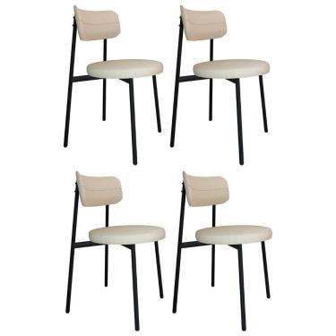 Imagem de Cadeira De Jantar Estofada Kit 4 Nyka M25 Linho Areia - Mpozenato