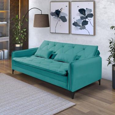 Imagem de Sofá Cama Yara 3 Lugares Reclinável 2,08m Suede Azul Turquesa Azul Turquesa