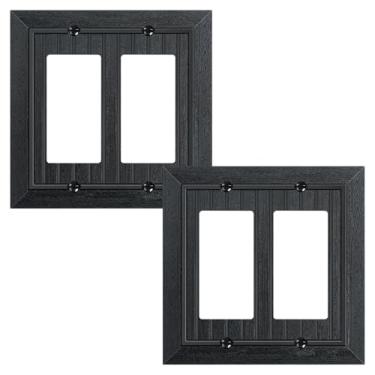 Imagem de Pacote com 2 placas decorativas clássicas de parede de policarbonato preto fosco inquebrável para tomadas elétricas, receptáculo, tomada GFCI, interruptor regulador, 2 gangs