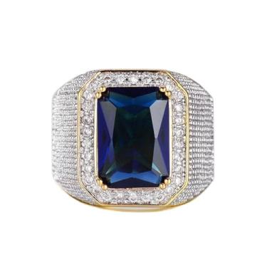 Imagem de Anel de declaração de zircônia cúbica azul banhado a ouro acessório personalizado ideal para uso diário feminino casual festa feriado aniversário amor joia presente, 9, Cobre, Sem pedra preciosa