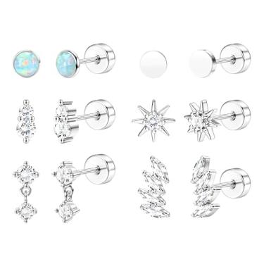 Imagem de Fansilver 6 pares de brincos hipoalergênicos e lisos banhados a ouro 14 K para mulheres, brincos modernos de cartilagem pequena, conjunto de brincos de aço cirúrgico CZ Helix Conch Tragus Piercing