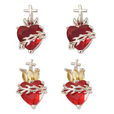 Imagem de Magibeads 4 pingentes de cristal cruz coração de espinhos coração sagrado pingentes de latão para fazer joias faça você mesmo, brincos, colar, pulseira, chaveiros, artesanato, Natal, Páscoa, dia dos