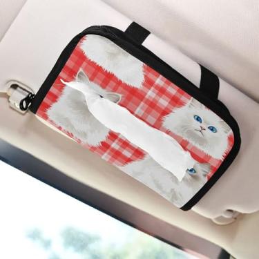 Imagem de SEHANY Porta-lenços de carro de gato fofo, caixa de lenços de papel de carro, suporte de guardanapo retangular dispensador de máscara de carro caixa de lenços de veículo para automóvel universal