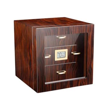 Imagem de HGTRH Umidor de charuto, armário de charutos de madeira de cedro com termômetro e umidificador, porta de vidro de 3 camadas, divisórias removíveis, comporta cerca de 110 charutos