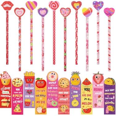 Imagem de Tenceur Conjunto de papelaria com 120 lápis perfumados para o dia dos namorados e marcadores de livro perfumados de frutas e lápis sortidos com borracha para acessórios para o dia dos namorados