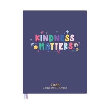 Imagem de Callie Danielle Agenda Kindness Matters 2026, 21 x 28 cm, couro vegano azul marinho, organizador mensal semanal acadêmico com design plano, detalhes em folha dourada