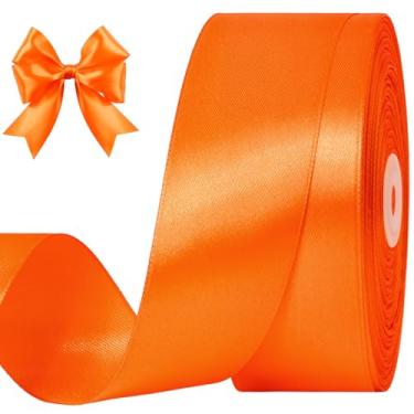Imagem de CLUEWR Fita de cetim laranja de 3,5 cm, 100 metros, rolo de fita para buquês de flores, embrulho de presente, casamento, artesanato artesanal