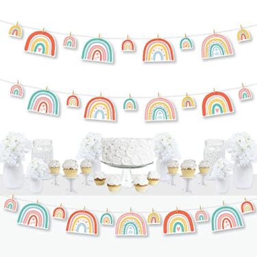 Imagem de Big Dot of Happiness Hello Rainbow - Decorações Boho para chá de bebê e festa de aniversário DIY - Faixa de guirlanda de prendedor de roupa - 44 peças