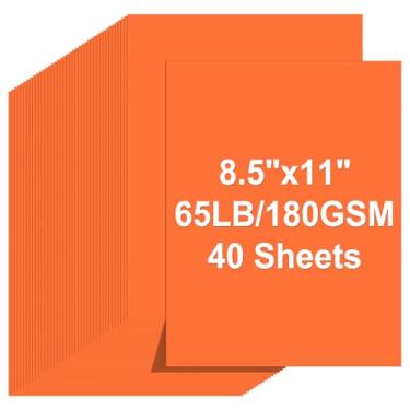Imagem de Cartolina 8,5 x 11, 40 folhas de papelão laranja abóbora, 29,5 kg/180 g/m², papel para impressora de cartolina para arte, desenho, convites, cartões DIY, artesanato, construção, material escolar e