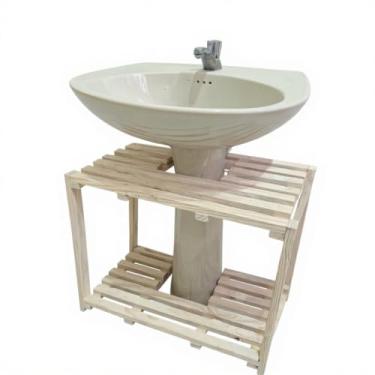 Imagem de Estante Gabinete de Madeira com 2 prateleiras para Pia de Banheiro