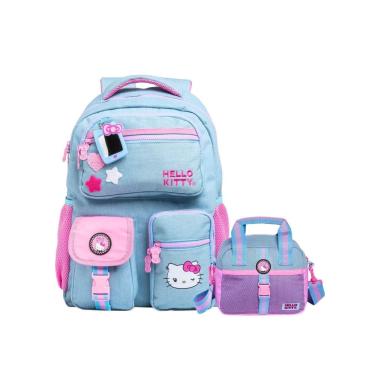 Imagem de Kit Hello Kitty Jeans Mochila Rodas + Lancheira Térmica