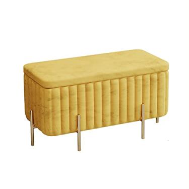 Imagem de FAMEOYA Luxuoso banco otomano de armazenamento de veludo com pés de metal, apoio para os pés otomano estofado contemporâneo, banco de armazenamento macio para quarto banco de armazenamento - amarelo-b